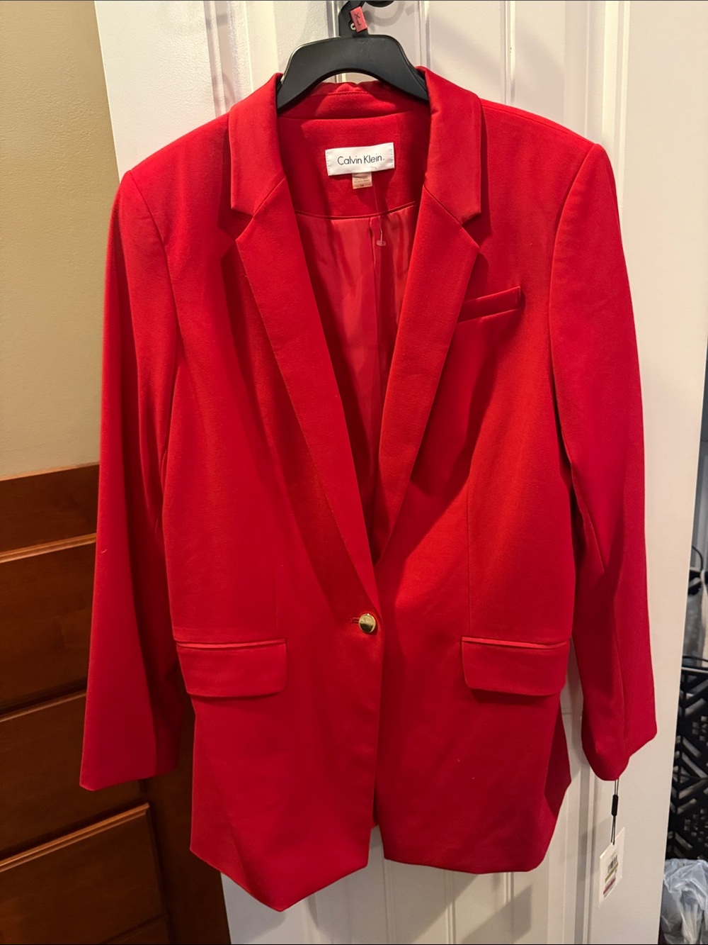 New Calvin Klein Bold Red Single-Button Women's Blazer red